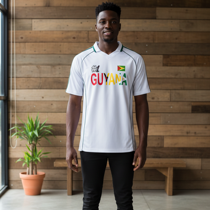 Guyana Flag Themed Unisex Graphic Shadow Stripe Collared Soccer Jersey