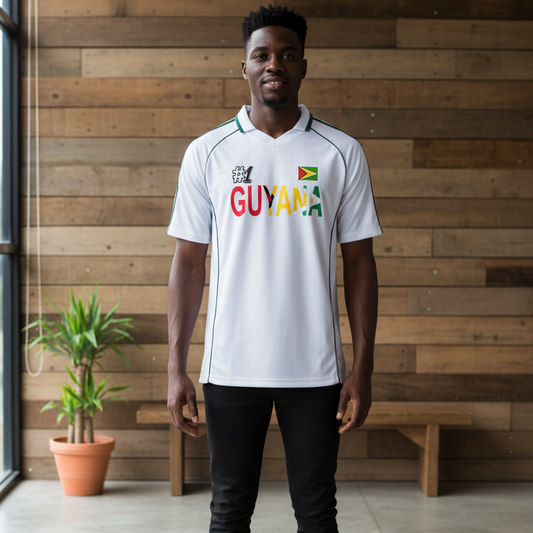 Guyana Flag Themed Unisex Graphic Shadow Stripe Collared Soccer Jersey