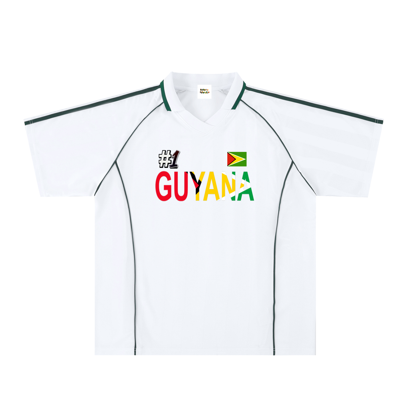 Guyana Flag Themed Unisex Graphic Shadow Stripe Collared Soccer Jersey