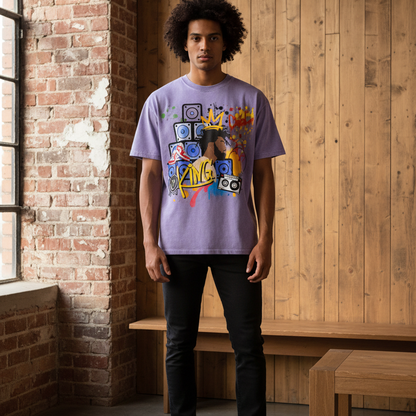 Graffiti Black Art Graphic Snow Washed Oversized Cotton Unisex T-Shirt