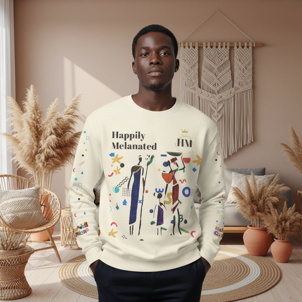 Bold Ethnic Unisex Light Weight Crewneck, Hand-drawn Tribal Family Doodle Design Printify