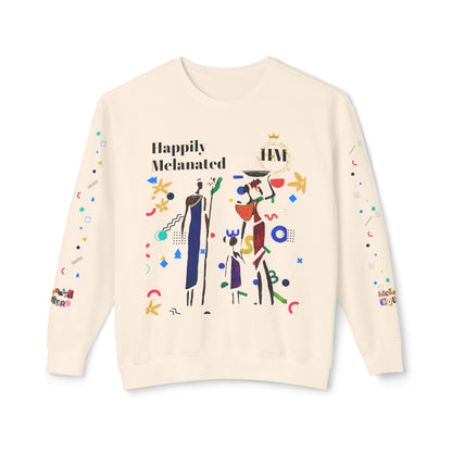 Bold Ethnic Unisex Light Weight Crewneck, Hand-drawn Tribal Family Doodle Design