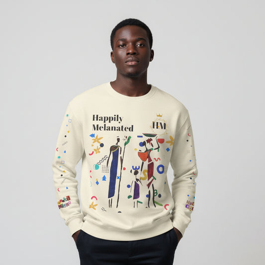 Bold Ethnic Unisex Light Weight Crewneck, Hand-drawn Tribal Family Doodle Design
