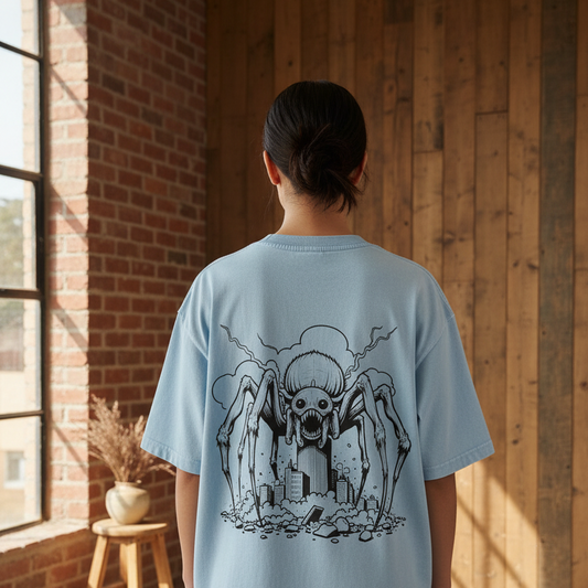Gothic Spider Art Graphic Unisex Mineral Wash Boxy Cotton T-Shirt