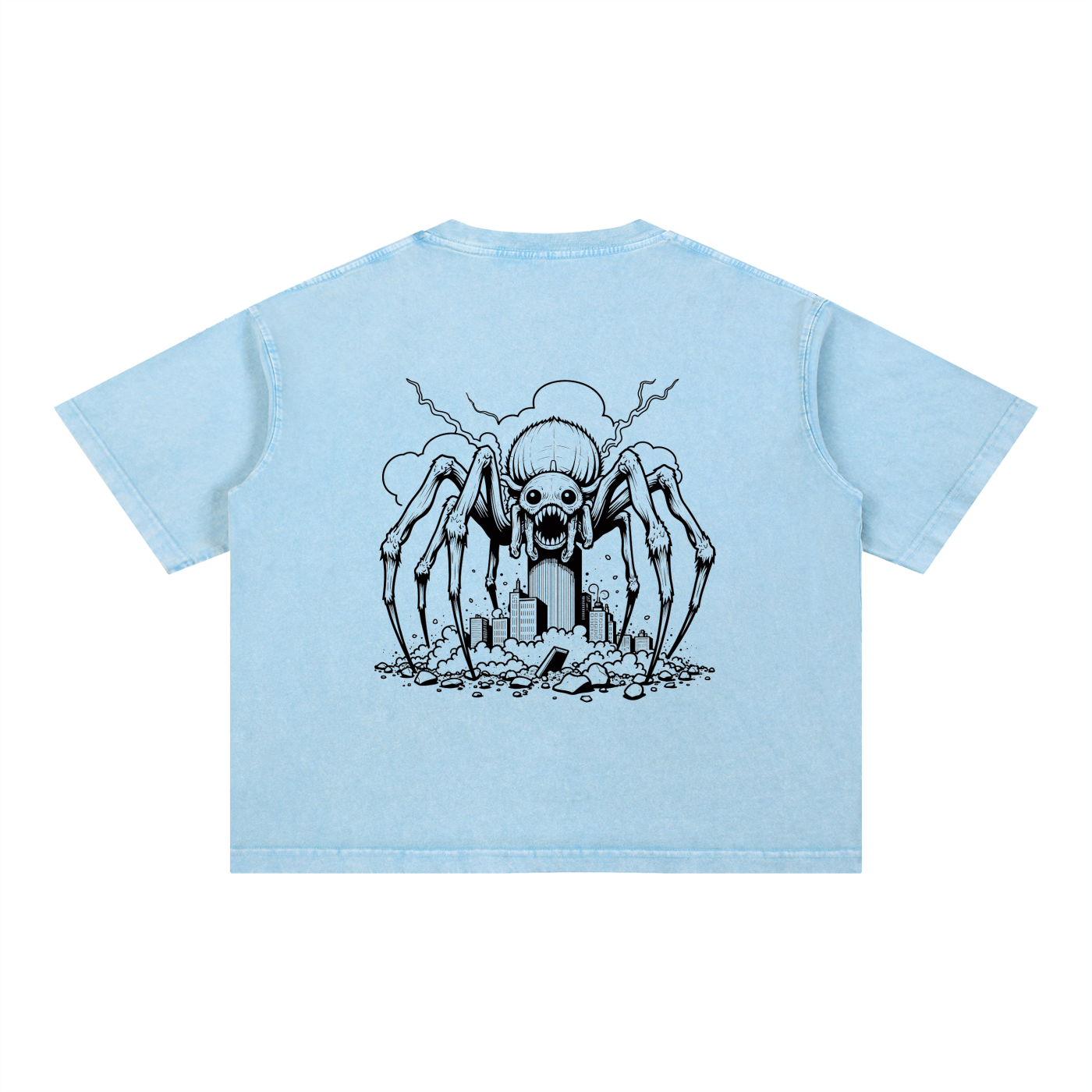 Gothic Spider Art Graphic Unisex Mineral Wash Boxy Cotton T-Shirt