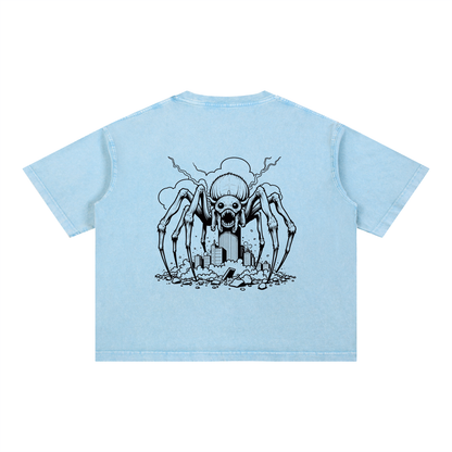 Gothic Spider Art Graphic Unisex Mineral Wash Boxy Cotton T-Shirt