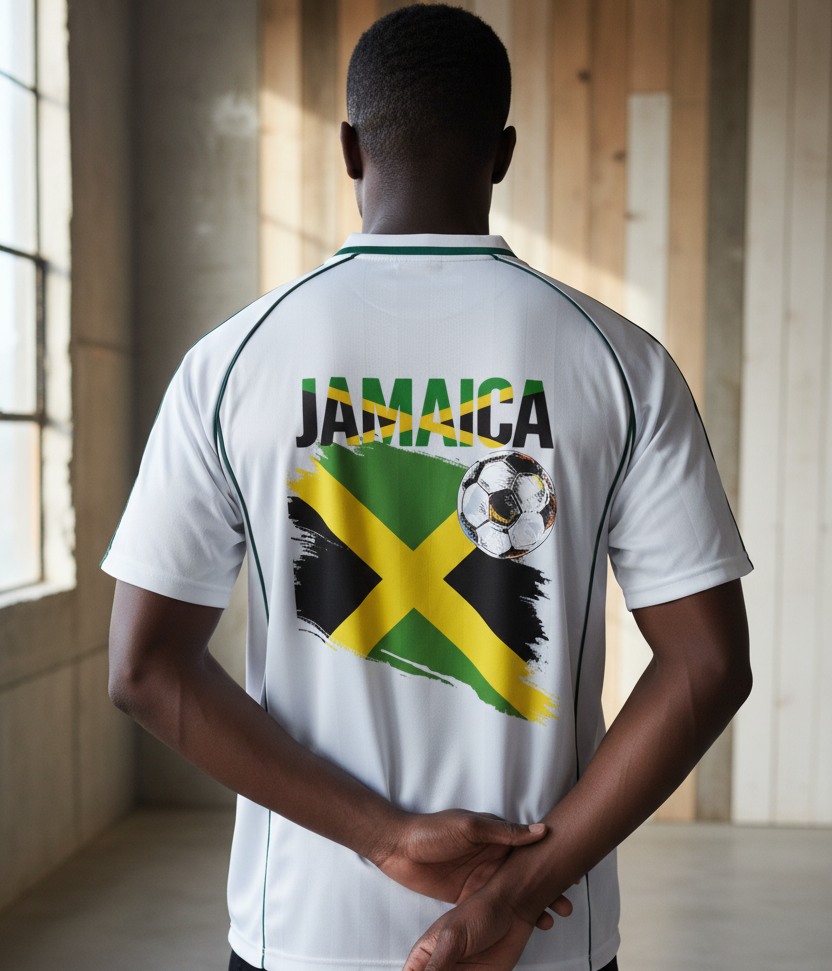 Jamaican Pride &  Flag Themed Shadow Stripe Collared Unisex Soccer Jersey