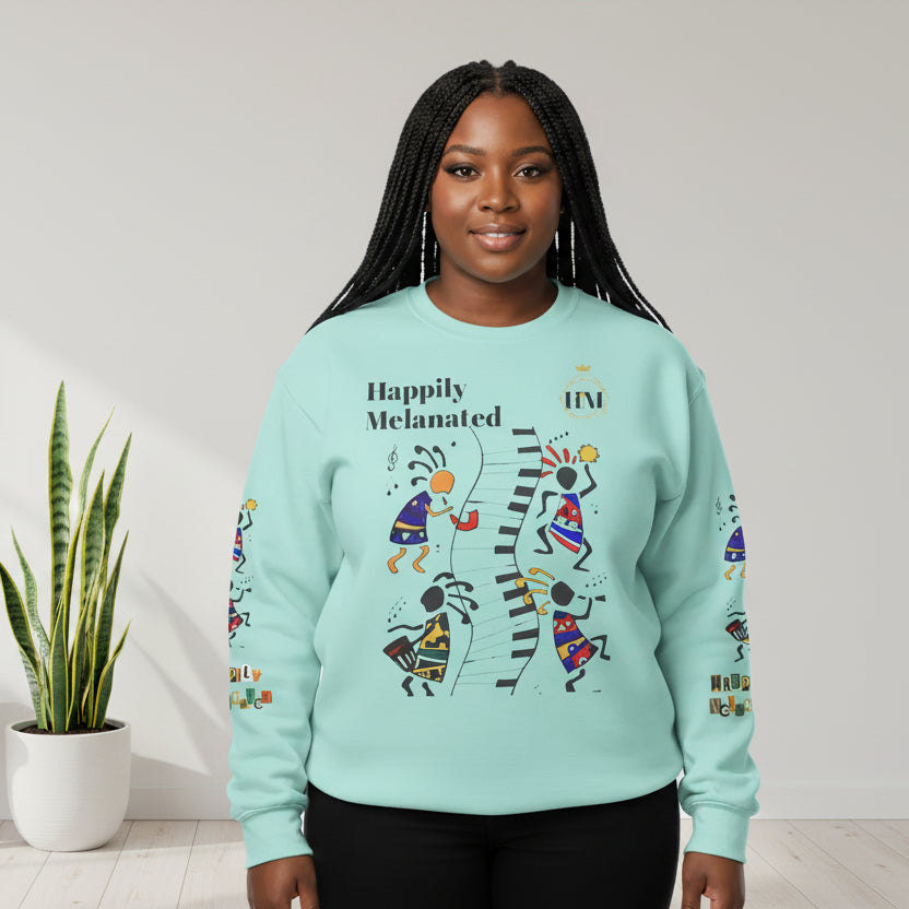 Hand-Drawn Afro Music Graphic Sweatshirt - Unisex Lightweight Crewneck Printify