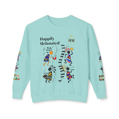 Hand-Drawn Afro Music Graphic Sweatshirt - Unisex Lightweight Crewneck