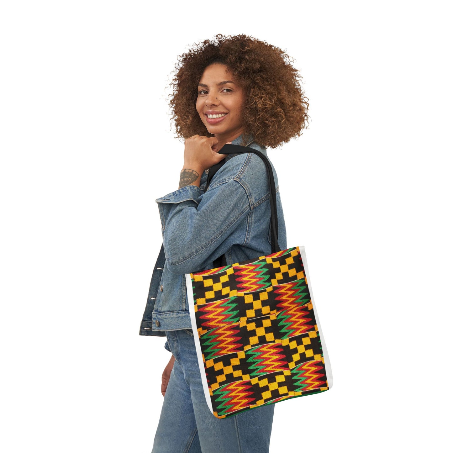 Kente Pattern Canvas Tote Bag — Vibrant African Print Market Tote