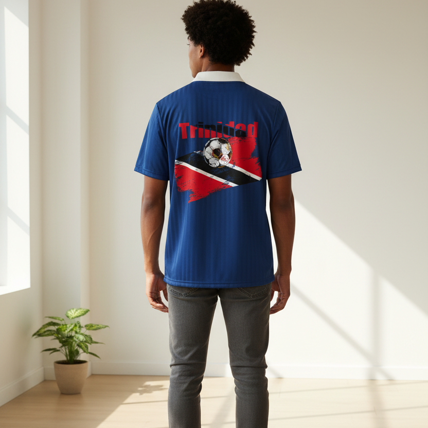 Trinidad Flag Themed Contrast Collar Striped Soccer Unisex Jersey