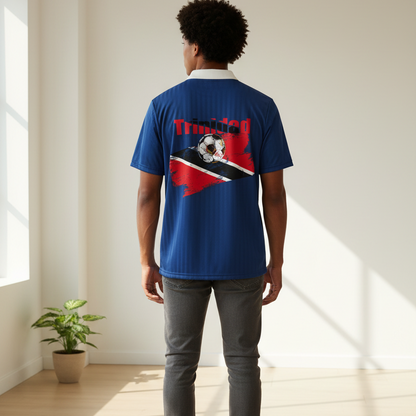 Trinidad Flag Themed Contrast Collar Striped Soccer Unisex Jersey