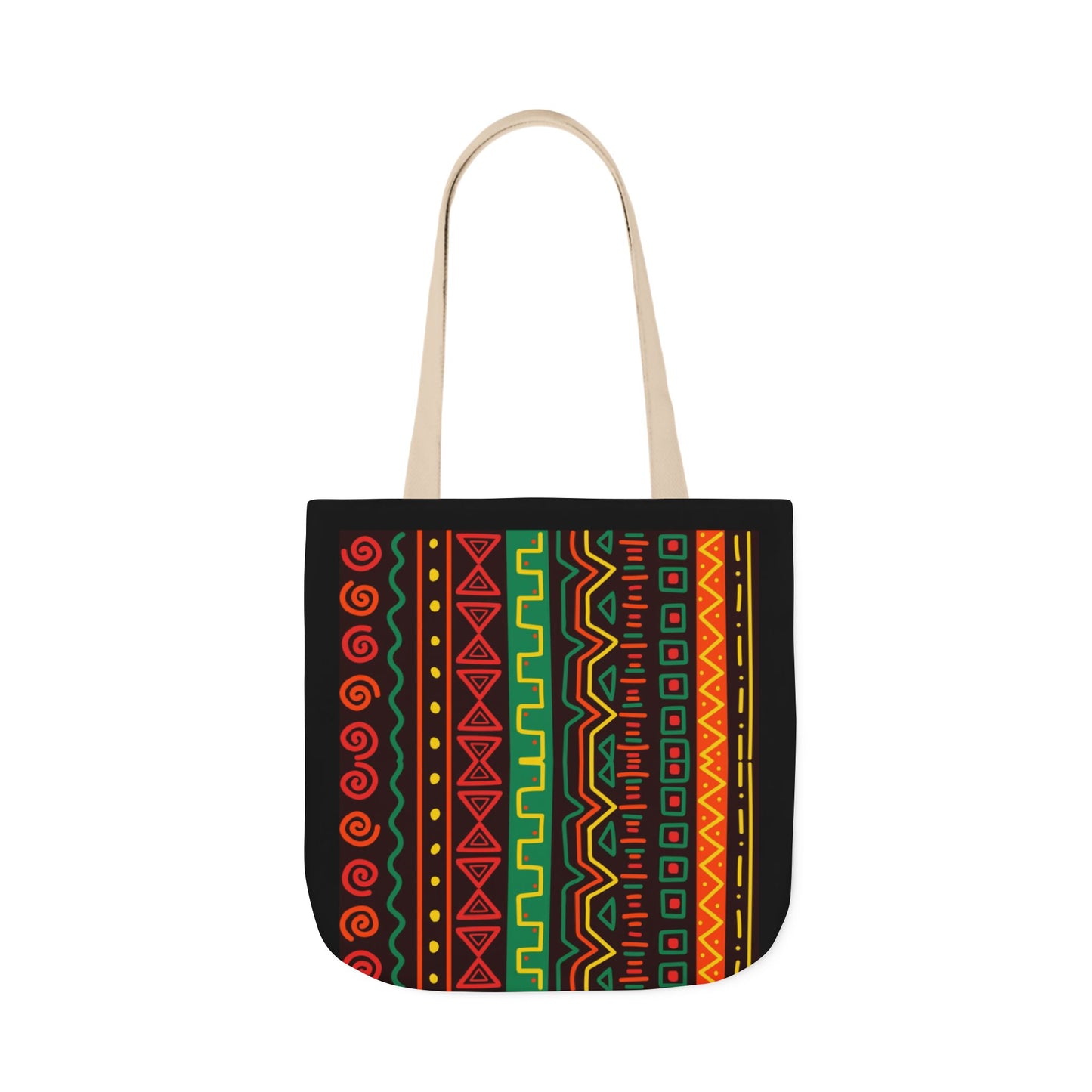 Afrocentric Pattern Canvas Tote — Colorful Tribal Stripe Beach & Market Bag