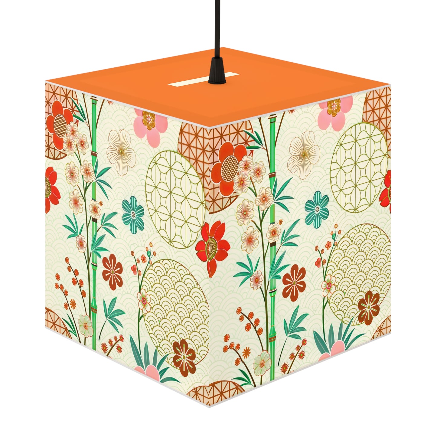 Japanese Floral Cube Lamp — Vintage Sakura Pattern Light Cube