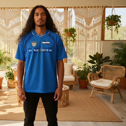 El Salvador Flag Themed Striped V-Neck Soccer Unisex Jersey