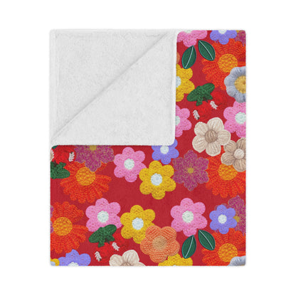 Floral Fiesta Minky Blanket — Bright Retro Flower Pattern, Cozy Throw for Living Room & Kids