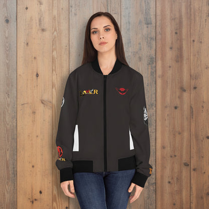 Women's Bomber Jacket, Mythical All Over Design, Zip Up Outerwear for Her, Lightweight Coat Gift, Stylish Ladies Fashion,