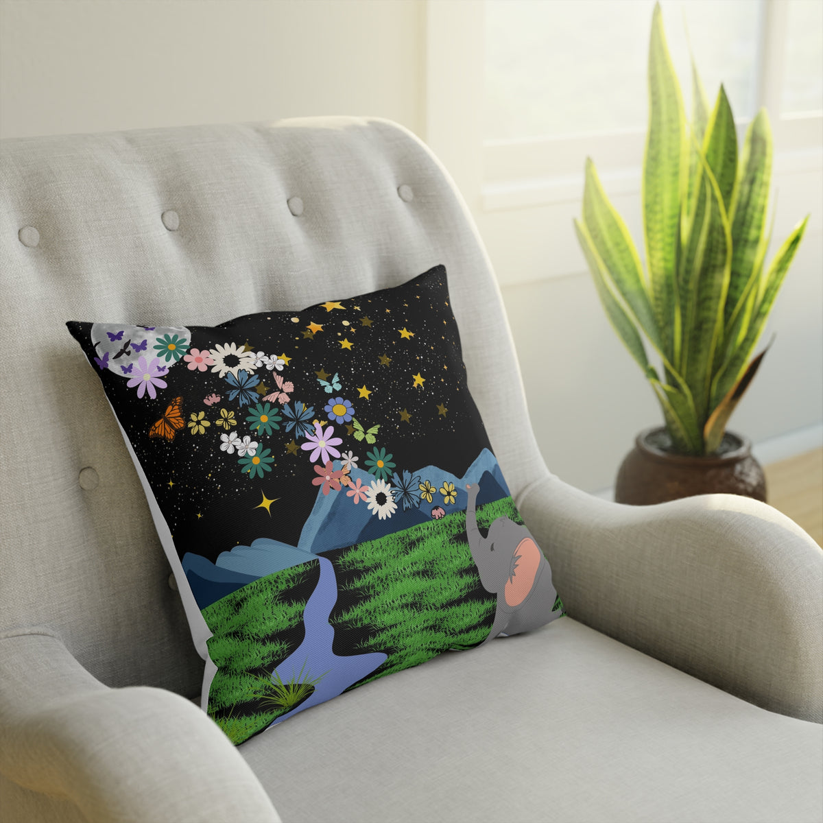 Elephant Dreamscape Cushion - A Cozy Decor for Nature Lovers Printify