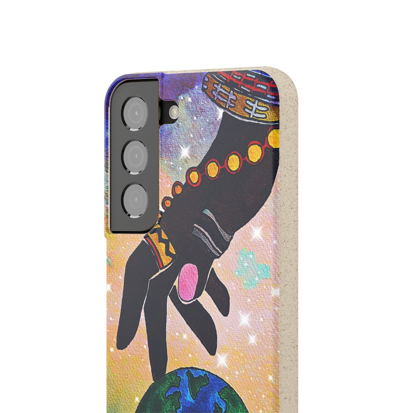 Artistic Biodegradable Case, Cosmic Ethnic Hand Design, Eco-Friendly Phone Accessory,   iPhone and Android