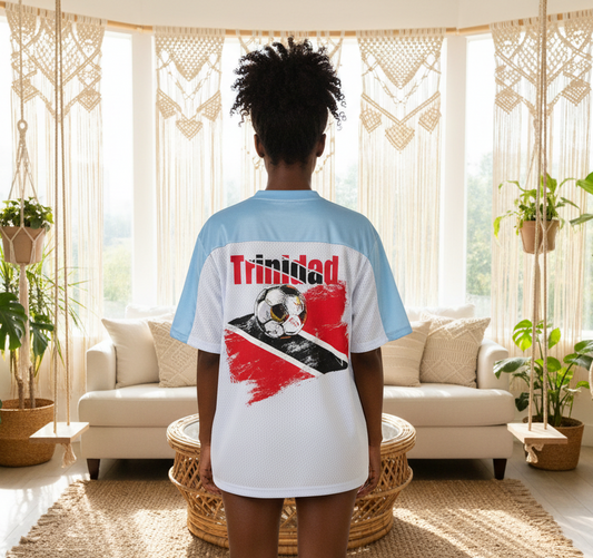 Trinidad Flag Themed Unisex Oversized Mesh V-Neck Graphic Soccer Jersey