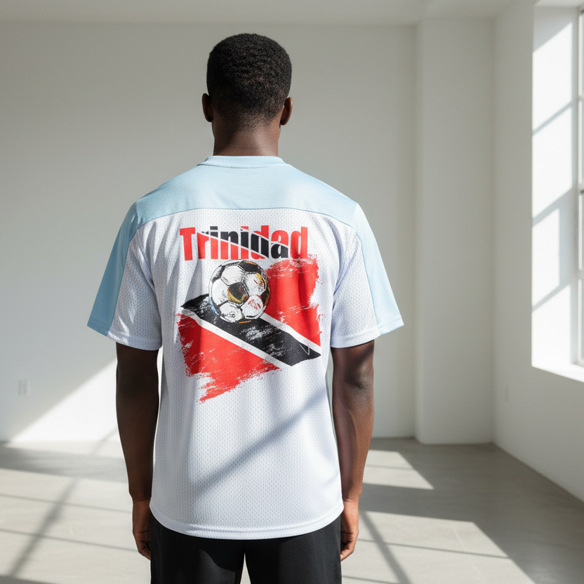 Trinidad Flag Themed Unisex Oversized Mesh V-Neck Graphic Soccer Jersey