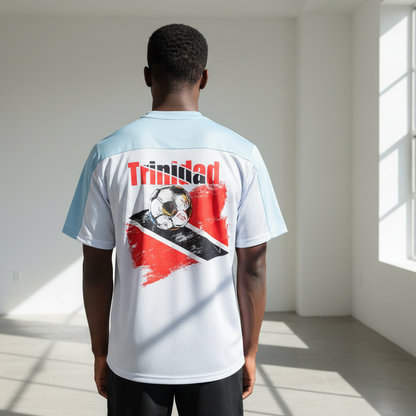 Trinidad Flag Themed Unisex Oversized Mesh V-Neck Graphic Soccer Jersey