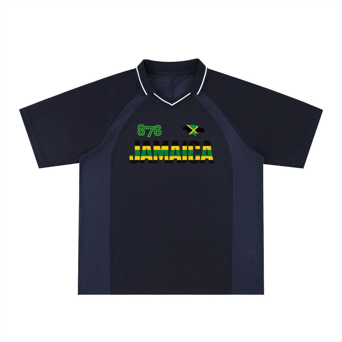 Jamaican Pride, Flag Themed Graphic V-Neck Collared  Unisex Soccer Jersey