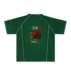 Mexico-Themed Unisex Graphic Striped Collared Soccer Jersey Featuring The National Flag Motif. ODMPOD
