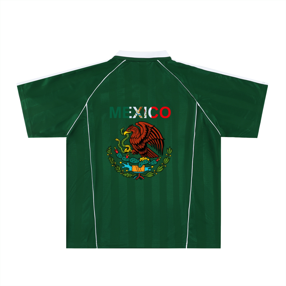 Mexico-Themed Unisex Graphic Striped Collared Soccer Jersey Featuring The National Flag Motif. ODMPOD
