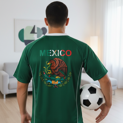 Mexico Flag Themed Graphic Stripe Collared Soccer Jersey