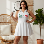Women's Collared A-Line Halter Tennis Dress Featuring a Mexico-Inspired Flag Design