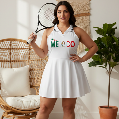 Mexico Flag Themed Women's Collared Halter A-Line Tennis Dress