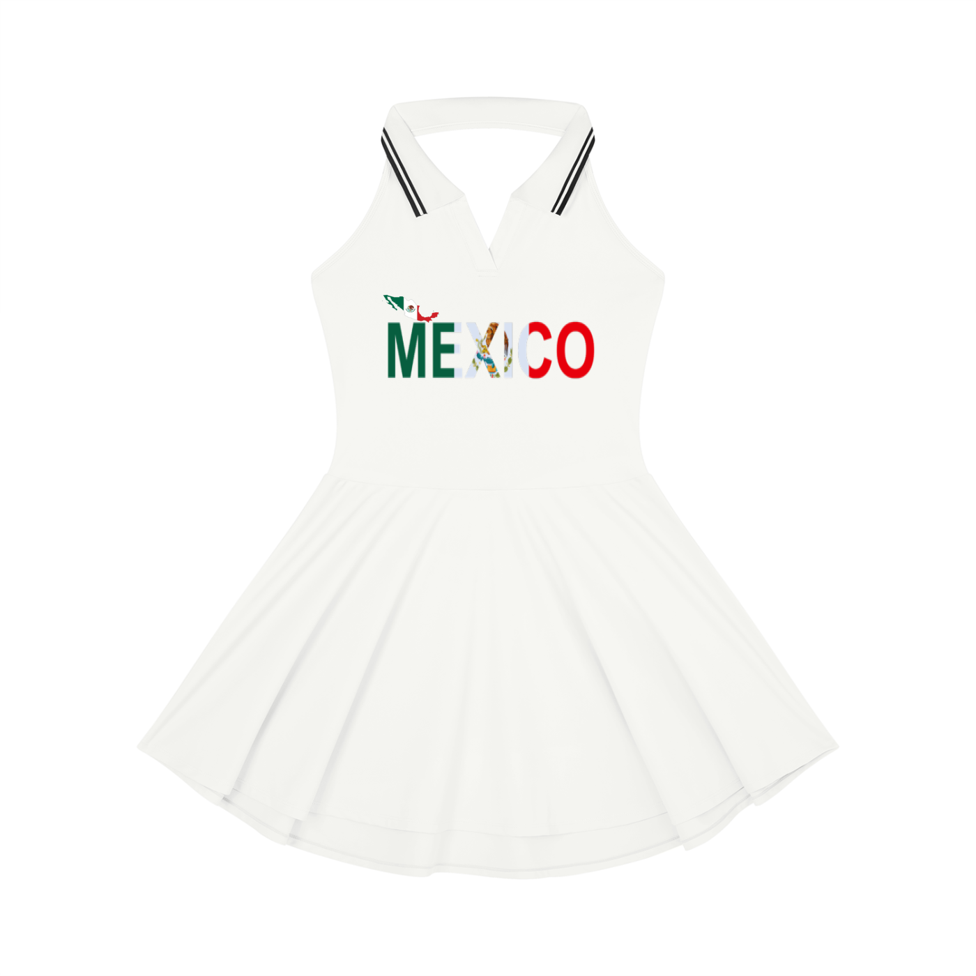 Mexico Flag Themed Women's Collared Halter A-Line Tennis Dress