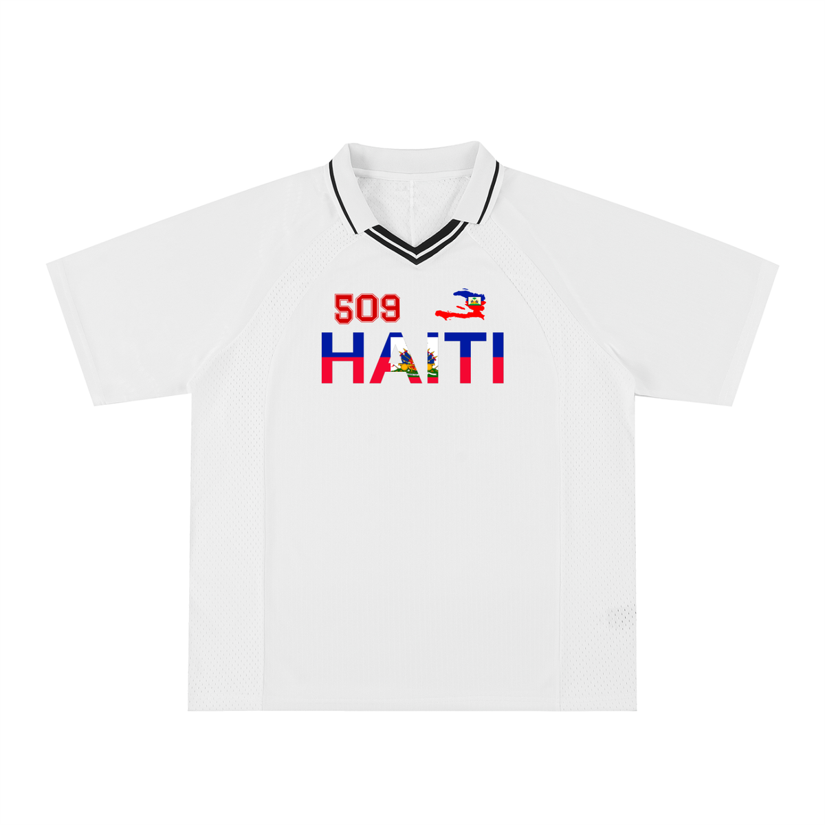 Unisex V-Neck Soccer Jersey Featuring Haiti-Inspired Flag Stripes