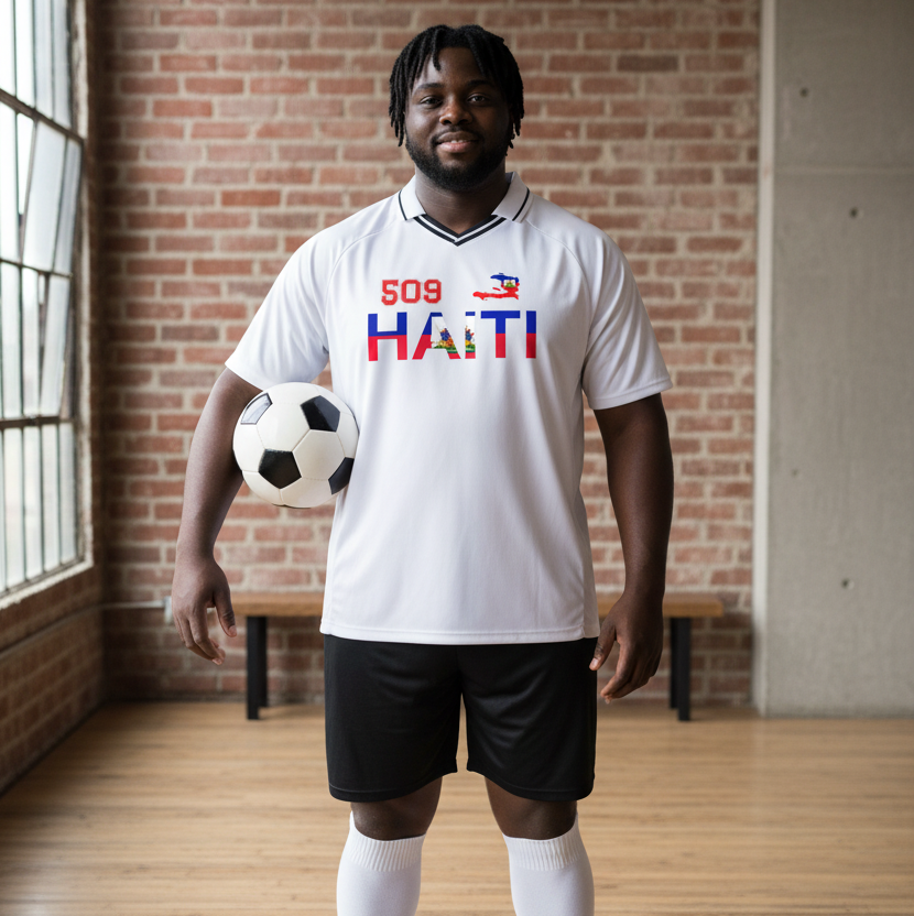 Unisex V-Neck Soccer Jersey Featuring Haiti-Inspired Flag Stripes