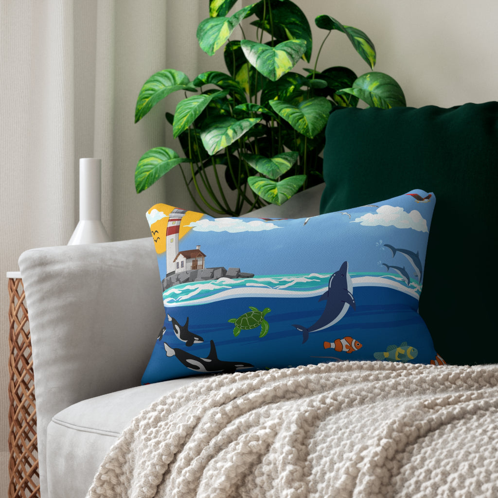 Ocean Adventure Lumbar Pillow - Nautical Marine Decor for Home Printify