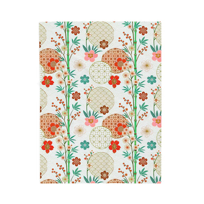 Floral Japanese Circle Velveteen Plush Blanket — Soft Retro Blossom Throw