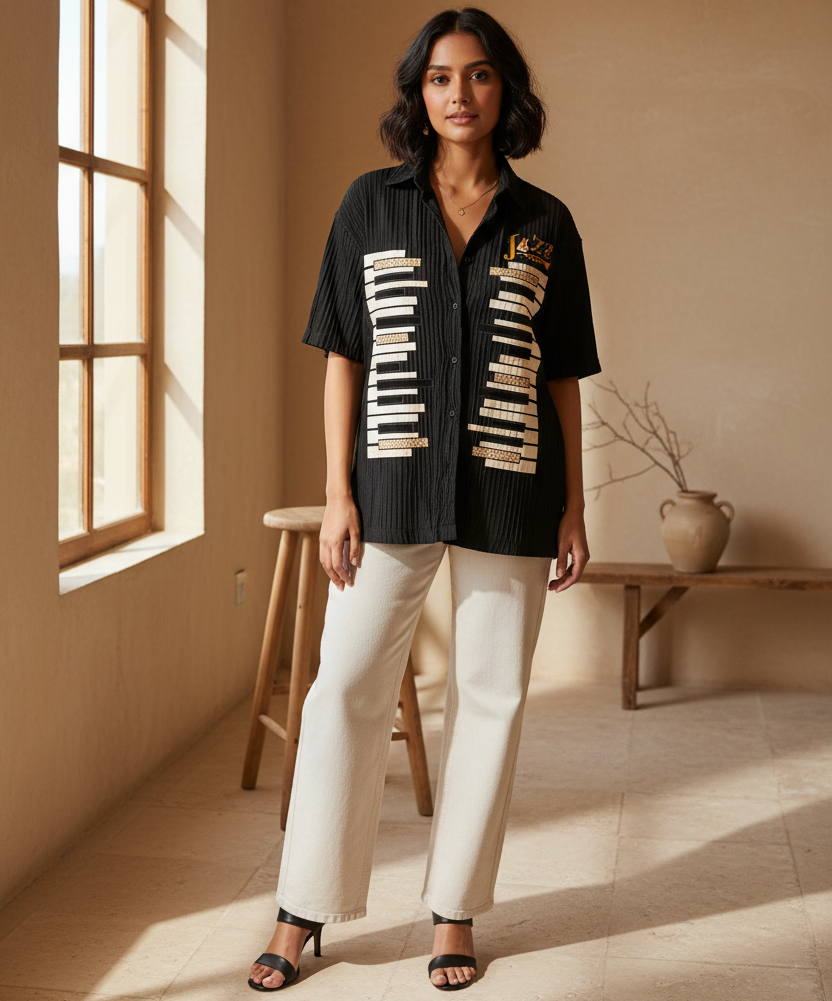 Piano Art Print Graphic Unisex Tencel Jacquard Shirt