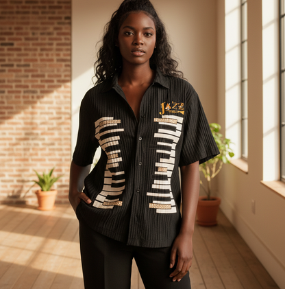 Piano Art Print Graphic Unisex Tencel Jacquard Shirt