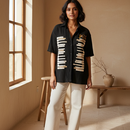 Piano Art Print Graphic Unisex Tencel Jacquard Shirt