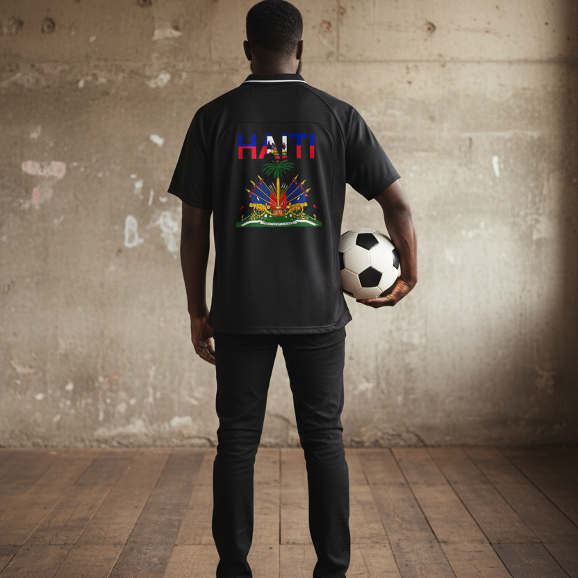 Unisex V-Neck Soccer Jersey Featuring Haiti-Inspired Flag Stripes
