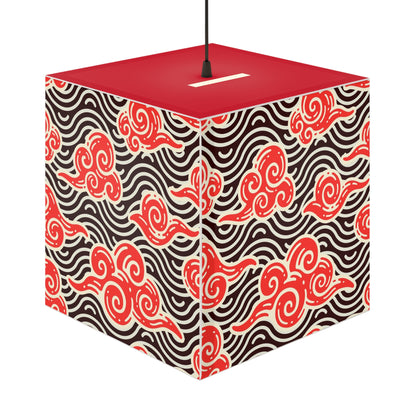 Japanese Wave Cube Lamp — Red Kumo Pattern Light