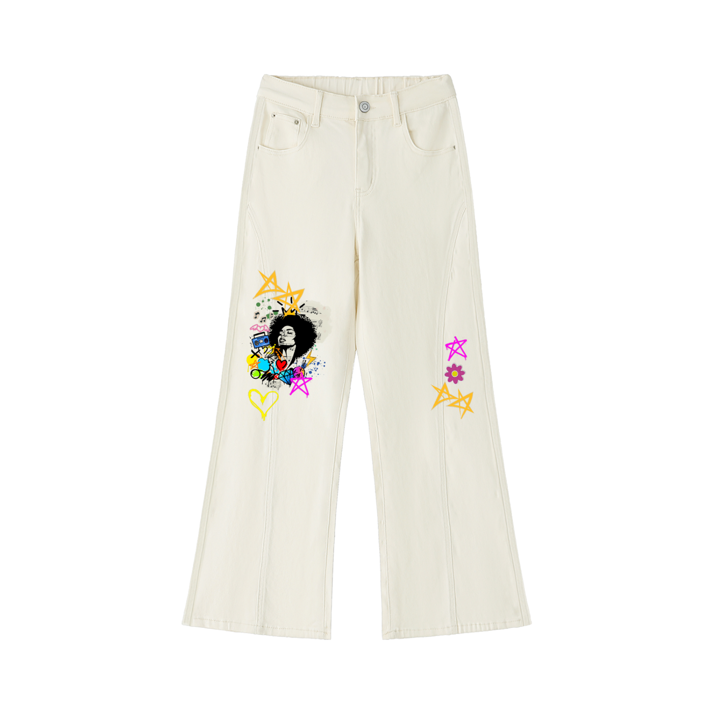 Afro Music & Graffiti Art Graphic Women's Flared Leg Jeans