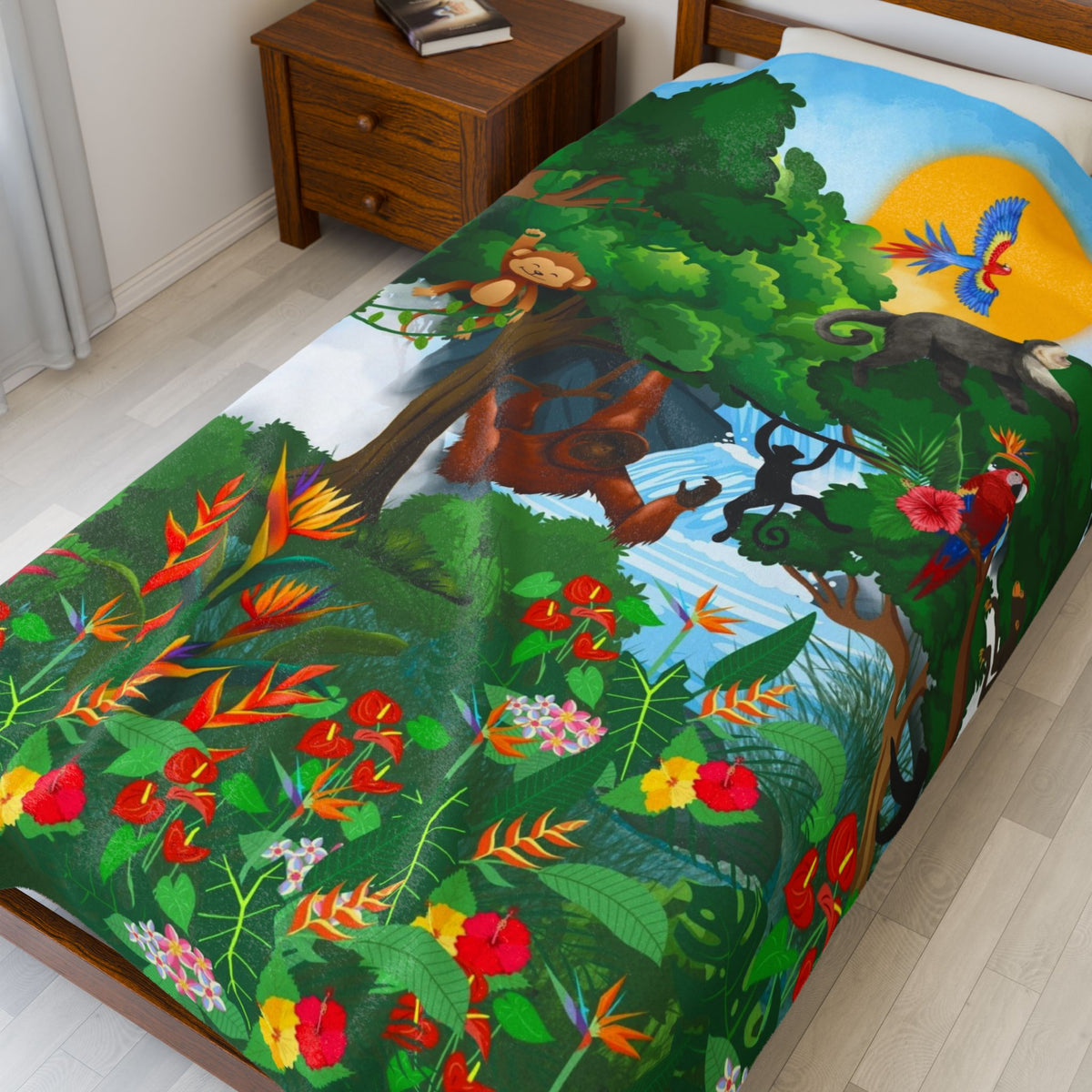 Jungle Adventure Velveteen Plush Blanket - Soft and Cozy for Kids and Adults Printify