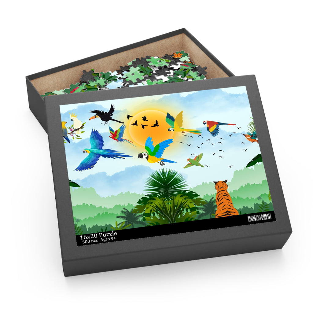 Vibrant Jungle Wildlife Puzzle - 120/252/500-Piece Tropical Scene Printify