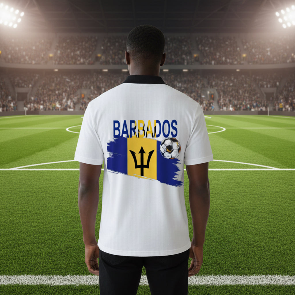 Barbados Flag Themed Contrast Collar Striped Soccer Jersey