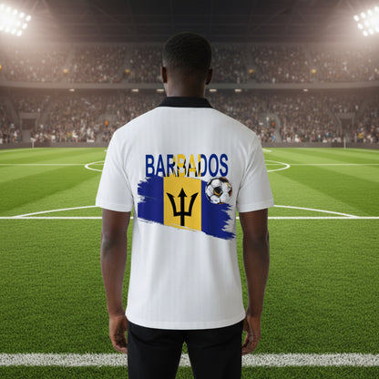 Barbados Flag Themed Contrast Collar Striped Soccer Jersey