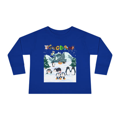 Graphic Penguin Toddler Long Sleeve Tee - Cute Animal Print Shirt for Kids, Winter Theme
