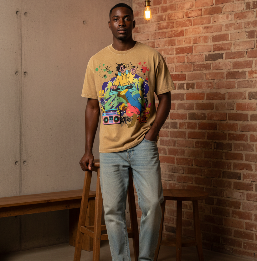 Graffiti DJ Art Graphic Unisex Snow Washed Oversized Cotton T-Shirt