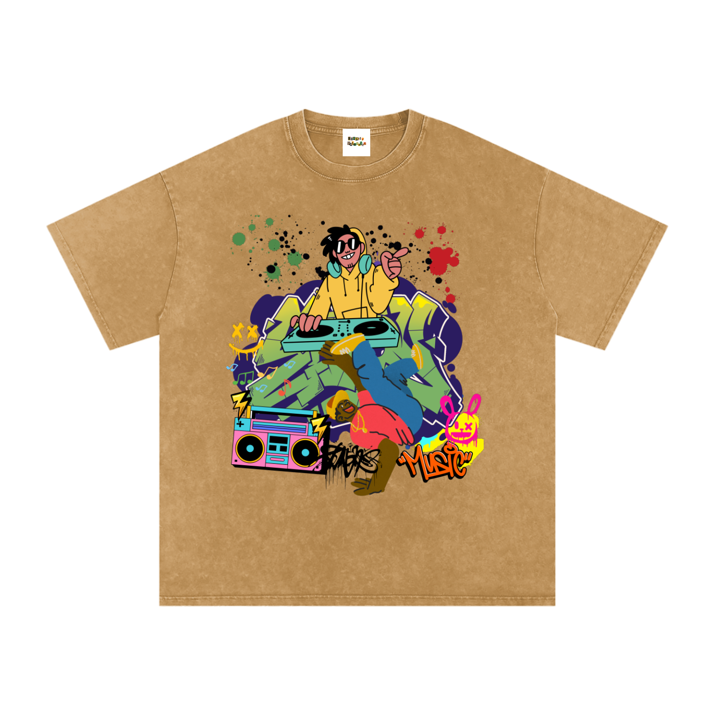 Graffiti DJ Art Graphic Unisex Snow Washed Oversized Cotton T-Shirt